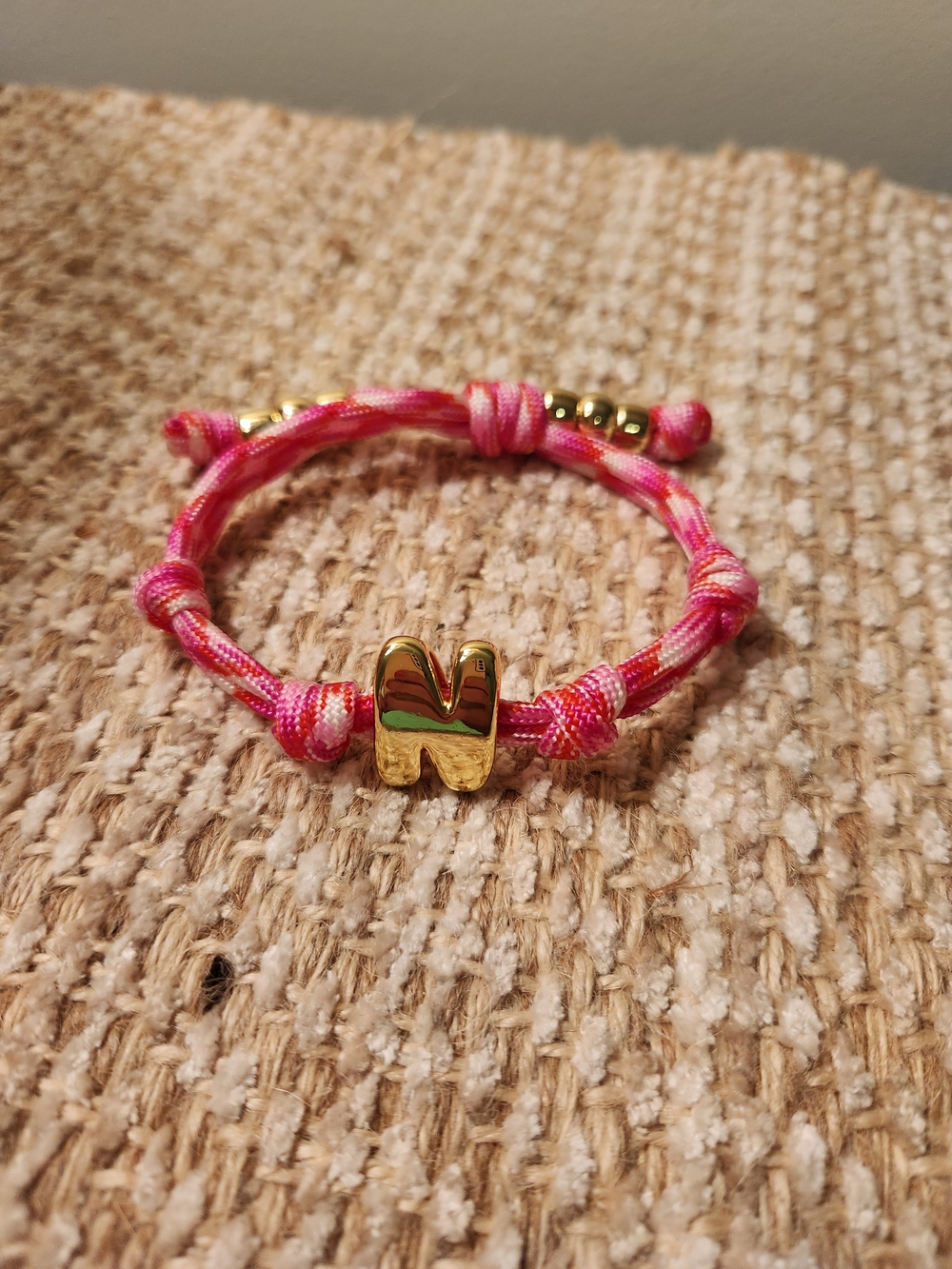 Baublebar Inspired Gold 'N' Charm Pink Braided Cord Adjustable Bracelet NEW